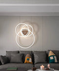 Modern LED Ceiling Light With Remote Dimmable Flush Mount Three Ring Close-To-Ceiling Fixture In Brown over sofa
