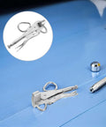 Adjustable Pro Grade Pulling Plier Clamp For Auto Body Repair with wide duckbill jaws on blue surface.