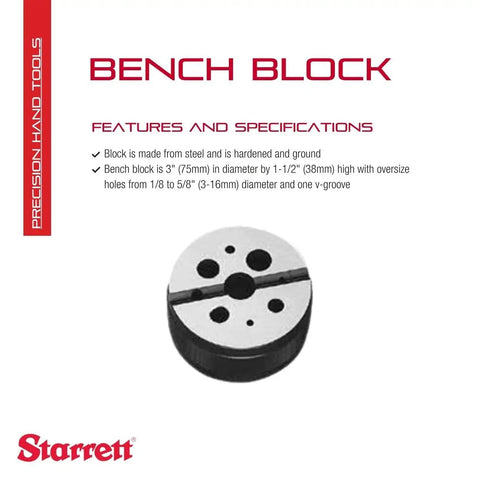 Workhorse Steel Bench Block For Metalworking And Woodworking, 3 Inch Diameter, 1.5 Inch High, Oversize Holes, V-Groove