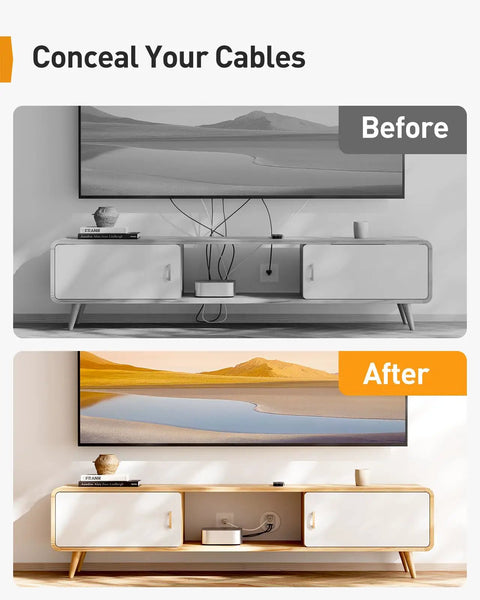 Before and after of Hide Cables Like A Pro With This In-Wall Cable Management Kit For Wall Mounted TV And Speakers