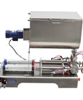 Heavy Duty Double Head Pneumatic Paste Filling Machine With Horizontal Mixing Hopper For Sauces And Creams Precision Piston Dispenser 100 To 1000 Ml No Sweat Capacity, stainless steel design with dual heads.