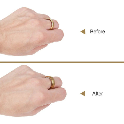 Invisible Ring Size Adjusters Pack, 48 Pcs Soft TPU Fits Loose Wide Rings, 6 Sizes installed on hand before and after