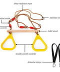 16 Inch Wooden Trapeze Bar With Rings For Swing Sets Adjustable Height From 39 To 67 Inches with ropes and attachments
