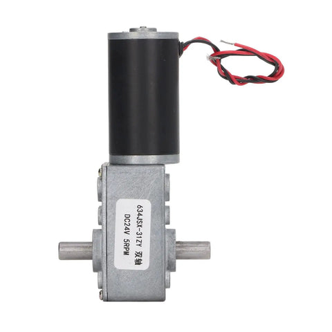 Heavy Duty High Torque DC Motor Boasts An Aluminum Alloy Casing And Does The Heavy Lifting At 30 Kgf Cm While Delivering Badass Performance For Fast Office Automation Upgrades Every Single Time, side view with wires.