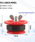 2 Inch Mechanical Test Plug For Pressure Testing And Temporary Sealing End Of Pipe Gripper Kit 2 Pack Pro Grade Durable ABS Body With Natural Rubber O Ring For Reusable Drain And Vent System Maintenance, red