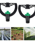 2 Pack 6 Nozzle Center Pivot Sprinkler System For Low Pressure Irrigation shown with garden watering examples