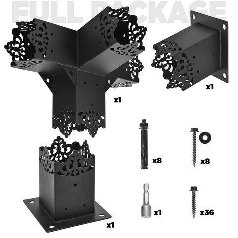 Beefy Heavy Duty Pergola Bracket Kit With 15 Degree Slanted Roof Wall Mount, Weatherproof Metal Extension Bracket For 4x4 Posts Raised Wood Shelving Support Inner 3.5x3.5 Inches Easy Mount