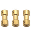 Three brass motor shaft couplers with set-screw holes, 3.17mm to 3.17mm, RC hobby