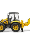 Side view of Cat Backhoe Loader Toy with Realistic 1:16 Scale, Moving Front Loader and Excavator Arm, durable ABS build