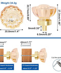 Crystal Glass Cabinet Knobs 10 Pack, 1.4 Inch Diameter With Brushed Gold Base, Champagne Crystal Drawer Knobs For Kitchen And Bathroom, Durable Zinc Alloy Hardware, Flower Design, measurement detail view, fit and size guide.