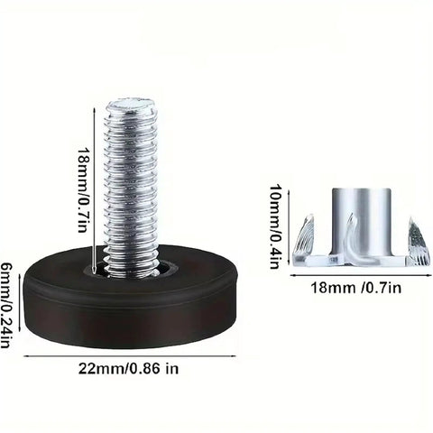 Adjustable Furniture Feet 24 Piece Set For Tables, Chairs, And Cabinets Leveling Threaded Posts With Non Slip Bases dimensions