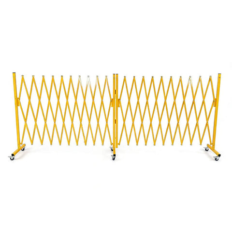 Worksite Tough Heavy Duty Steel Traffic Barricade With Smooth Glide Wheels And No Fuss Scissor Safety Gate for Contractor Jobsite
