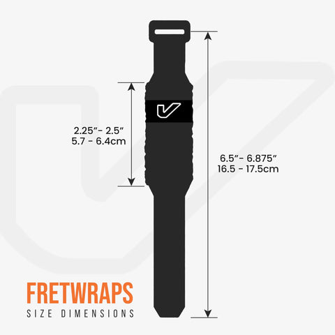 Fret Wrap And Guitar Mute Set For Acoustic, Electric, And Bass, medium size, black with size dimensions illustration