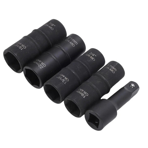 Five-piece Dual Head Lug Nut Socket Set In CrMo Steel Thin Wall Wheel Nut Sockets, designed for tight spots, pro grade quality.