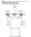 Matte Black Deck Mount Bathtub Faucet With Waterfall Flow Three Hole Tub Filler technical dimensions diagram