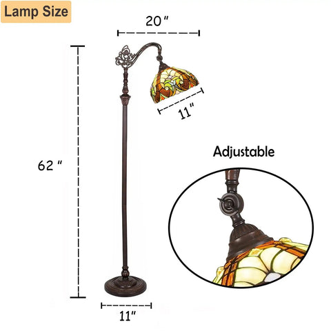 Tiffany Style Stained Glass Reading Floor Lamp With Antique Arched Tall Design 62 Inch Standing Lamp For Living Room Bedroom Or Office