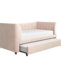 Valentina Twin Upholstered Daybed With Trundle In Pink Velvet For Sleepovers And Quick Guest Beds Soft Plush Look With Easy Roll Out Trundle