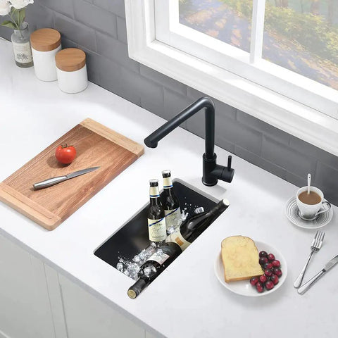 14 Inch Black Bar Sink Undermount 14x18 Single Bowl In 16 Gauge T304 Stainless Steel With Matte Black Gunmetal Finish Nano PVD Coated