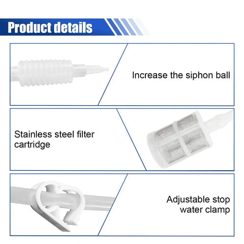 Easy Grip Hand Fuel Siphon Pump Kit For Zero Hassle Gas Oil And Diesel Transfer Plus Hella Flexible Silicone Bulb details of filter cartridge and clamp