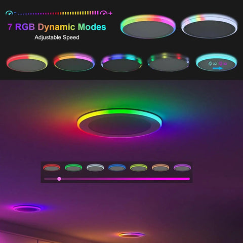 Multiple 9 Inch LED Flush Mount Ceiling Light 24W 2880LM 5000K Day White Flicker Free Slim Surface Mount Black Fixtures with RGB modes