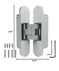 Heavy Duty Concealed Door Hinge Delivers True 180 Degree Swing For Interior Rooms with ball bearings and screws for installation.