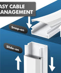 Snap-on and slide-on mechanisms of 86.9 Inch Cord Hider Kit for Wall Mounted TV Installations - Paintable Cable Raceway.