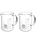 Lit 500ml Borosilicate Glass Beaker With Handle And Pouring Spout Durable Lab Cup 2 Pack with clear scale visible, side view