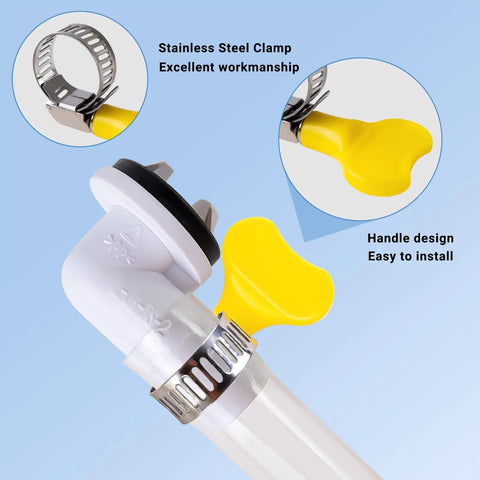 Close-up of 10 Foot Universal Air Conditioner Drain Hose With Elbow Fitting showing handle and clamp