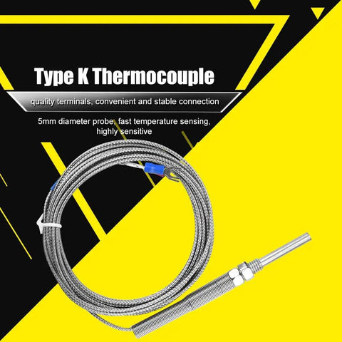 M8 Thread Type K Thermocouple With 30Mm Probe, Lightning Fast Temperature Sensor For 0-400C, 5M Wire shown on geometric background