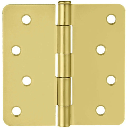 Heavy Duty Steel Door Hinges Satin Brass Finish 4 Inch Radius One Quarter Inch Set Of 10 With Mounting Screws And Removable Pin