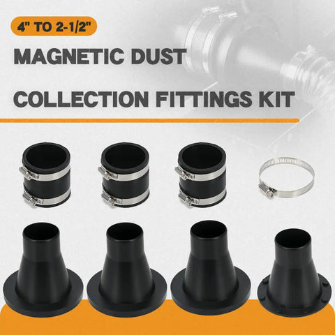 4 To 2 And A Half Inch Magnetic Dust Collection Fittings Starter Kit for Shop Vac Hoses displayed with components