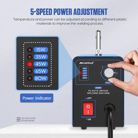Adjusting power on Plastic Welder Kit With 600 Hot Staples And 5 Level Adjustable 110V Power Hot Stapler Car Bumper Repair Tool