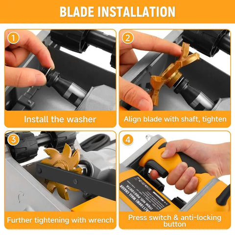Pro Grade 1100W Electric Wall Groove Cutting Machine blade installation steps for precision 1-inch masonry and brickwork slotting.