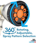 Heavy Duty Metal Garden Hose Nozzle Featuring Nine Versatile Spray Patterns For Outdoor Yard Irrigation Rust Resistant Drip Free Design Fits Standard Hoses Like A Cinch Today, showing adjustable spray pattern dial.
