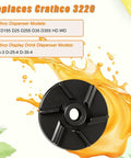 Premium Magnetic Impeller And Heavy Duty Bearing Housing For Cold Drink Machines Keeps Beverages Rolling Smooth And Stops Chunky Residue In A Dope Three Pack black impeller for Crathco dispensers with drink splash background.