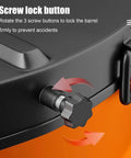 Screw lock button on Heavy Duty Pneumatic Grease Pump with 80 To 1 Ratio and 20 Ft Hose for safety in handling thick grease.
