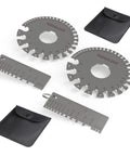 Round Dual Sided Metal Sheet Gauge Set, Stainless Steel Thickness Gauge, Two Pack Welding Gauge For Sheet Metal, displayed with cases.