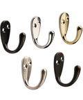 Rock Solid 10 Pack Heavy Duty Wall Hooks in black, silver, gold, and bronze finish, for versatile home organization.