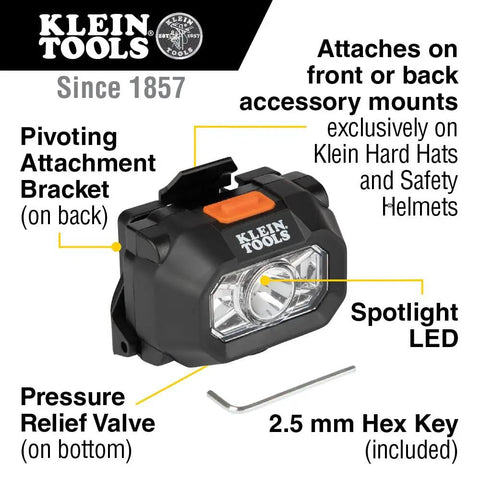 Intrinsically Safe LED IP67 Headlamp for Hazardous Areas Attaches to Hard Hats and Safety Helmets with bracket and hex key shown