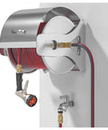 Built Tough Stainless Steel Garden Hose Reel Featuring A Slick Auto Retracting System For Quick Wall Or Floor Mount Setup.