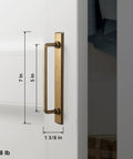 Side view of Two Pack 5 Inch Center To Center Antique Brass Cabinet Bar Pulls With Backplates on white cabinet door