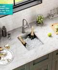 Oletto Single Handle Kitchen Bar Faucet in Spot Free Stainless Steel installed in modern bar, 12 inch height, 6.5 inch spout reach
