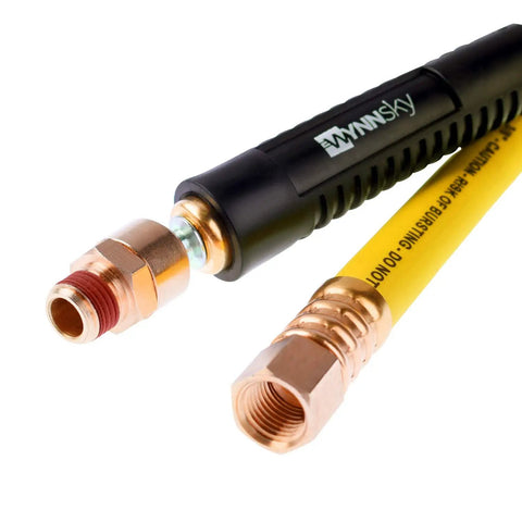 Top Shelf Heavy Duty Air Compressor Hose 30 Feet Long 1/4 Inch Diameter 300 Psi Max with brass fittings and durable hybrid material.