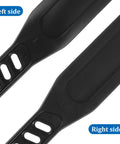 Close-up of 2 pairs adjustable exercise bike pedal straps showcasing left and right sides, universal fit, rubber material for secure grip.