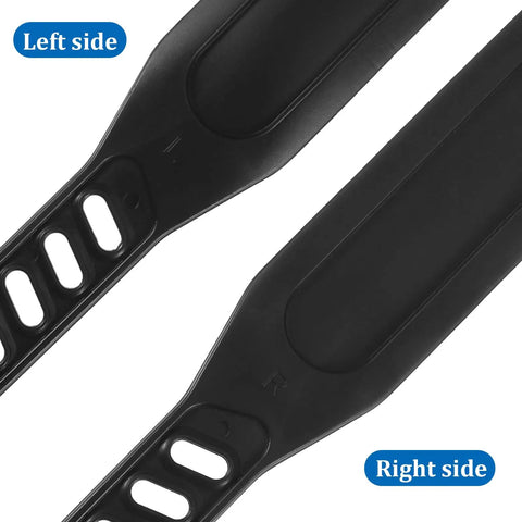 Close-up of 2 pairs adjustable exercise bike pedal straps showcasing left and right sides, universal fit, rubber material for secure grip.