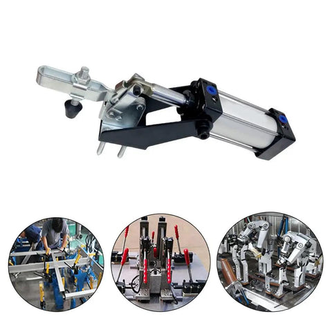 Heavy Duty Pneumatic Hold Down Fixture Built Like A Brick House For Reliable CNC Workholding That Delivers A Rock Solid 750 Pound Grip Each Machine Shift, assembled pneumatic clamp with a sturdy frame.