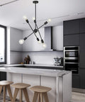 10 Light Black Sputnik Chandelier Pendant Lighting For Living Room Dining Room Kitchen Modern Retro Mid Century Semi Flush Mount Ceiling Light Fixture With Adjustable Stem And Sloped Ceiling Adapter above kitchen island