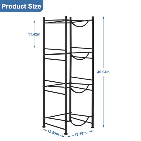 Heavy Duty 4 Tier 5 Gallon Water Jug Holder Rack with Detachable Bottle Organizer Shelf for Home Kitchen Office Breakroom, Black.