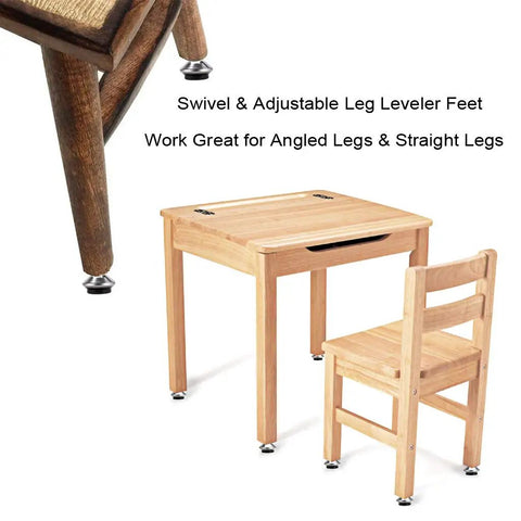 Heavy Duty Swivel Leveling Feet For Furniture And Workbenches Adjustable From 0.5 To 0.8 Inches In Height Angles From 90 Degrees To 70 Degrees Non Slip Pads For Quiet Movement Reduces Wobble And Protects Floors Includes T Nut 12 Pack on wooden desk and chair