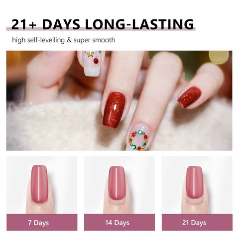 Six Color Gel Nail Polish Set With Christmas Shades Soak Off UV Gel Polish manicure results over 21 days